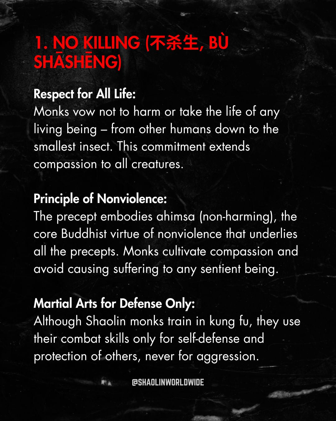 Shaolin Wisdom:  The Five Precepts (五戒)