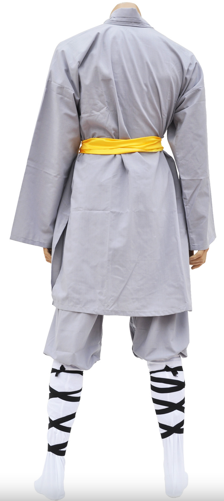 Authentic Gray Cotton Shaolin Kung Fu Monk Uniform with Yellow Sash