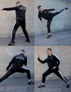 4 way collage of model wearing Limited Edition Black Tracksuit